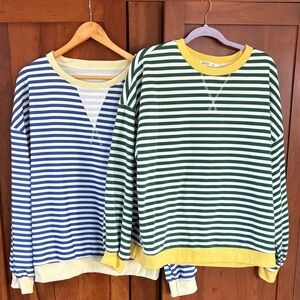 UEU Green and Blue Striped Crewneck Sweaters -Lot of 2